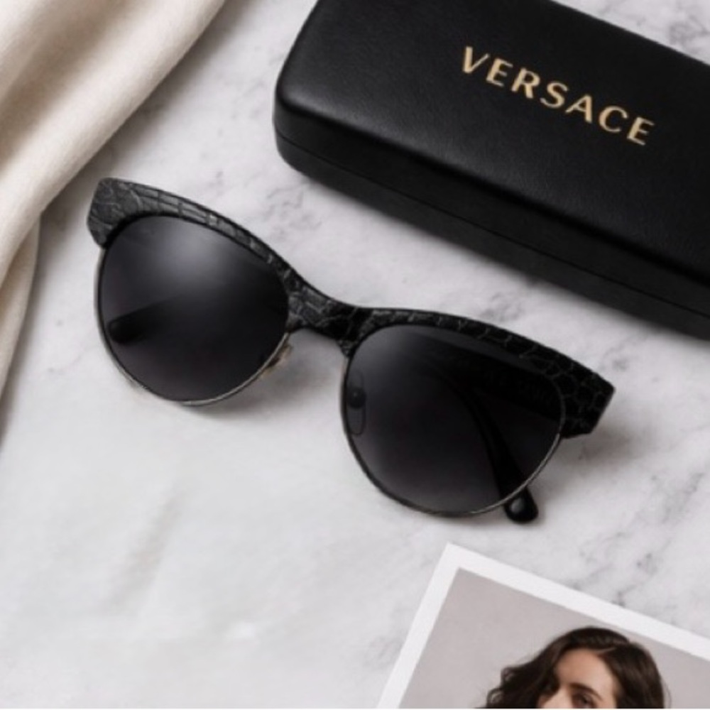 Versace MOD 4222 Cat Eye Sunglasses Black Croc NWOT w Case COA Italy🇮🇹